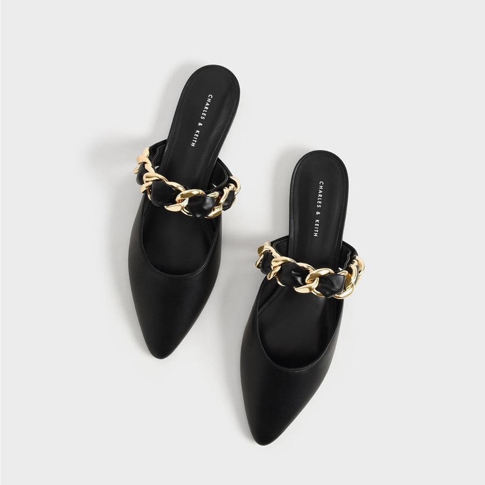 Charles & Keith | Braided Chain-Link Flat Mules | Pointed toe slip-ons
